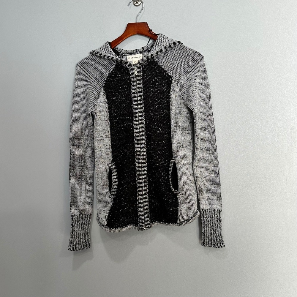 if IT Were ME Women's Black Gray Knit Hooded Zip Up‎ Cardigan Sweater Size S